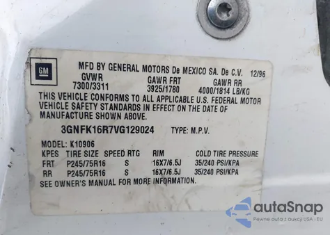 1997 Chevrolet Suburban 1500 from USA, damaged, VIN 3GNFK16R7VG129024